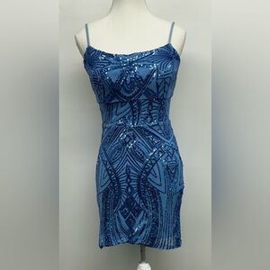 Speechless Strapless Blue Sequin Dress